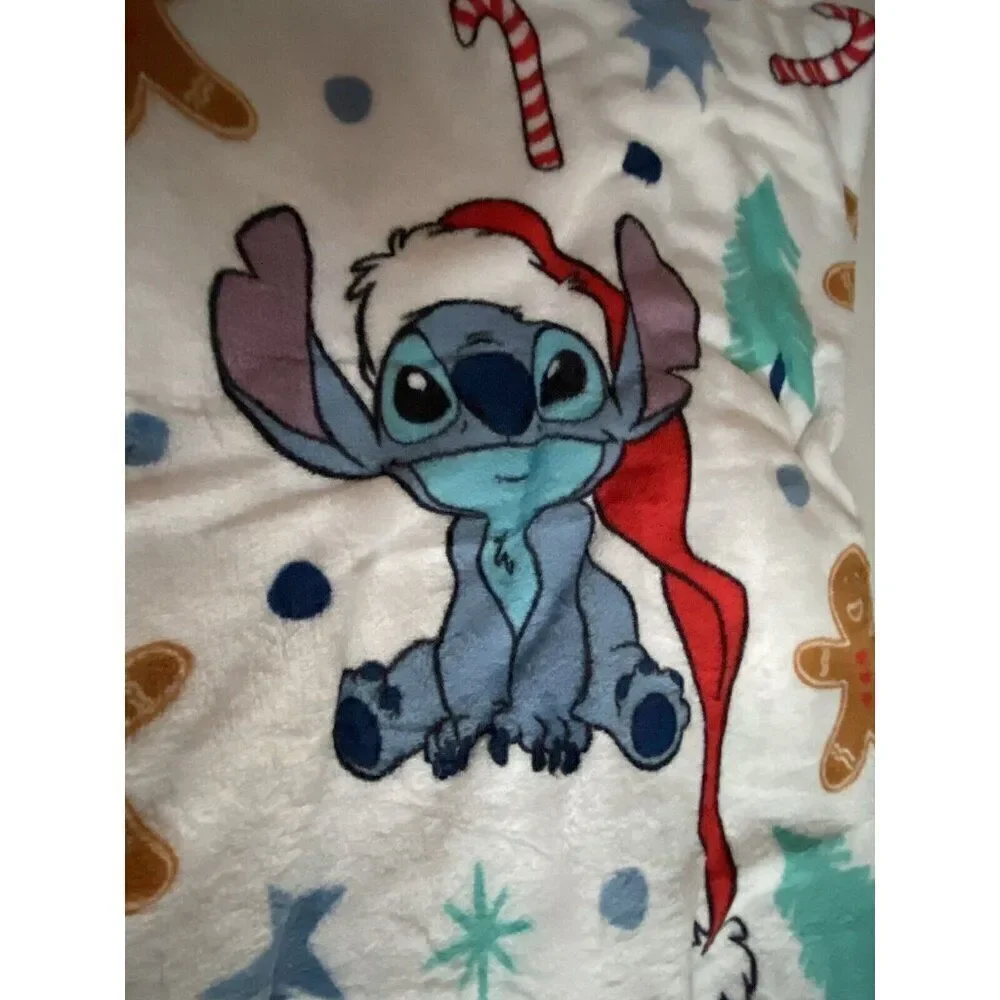 Disney Stitch Christmas Gingerbread Cookie Blanket Throw 50 X 70” Candy Cane NEW